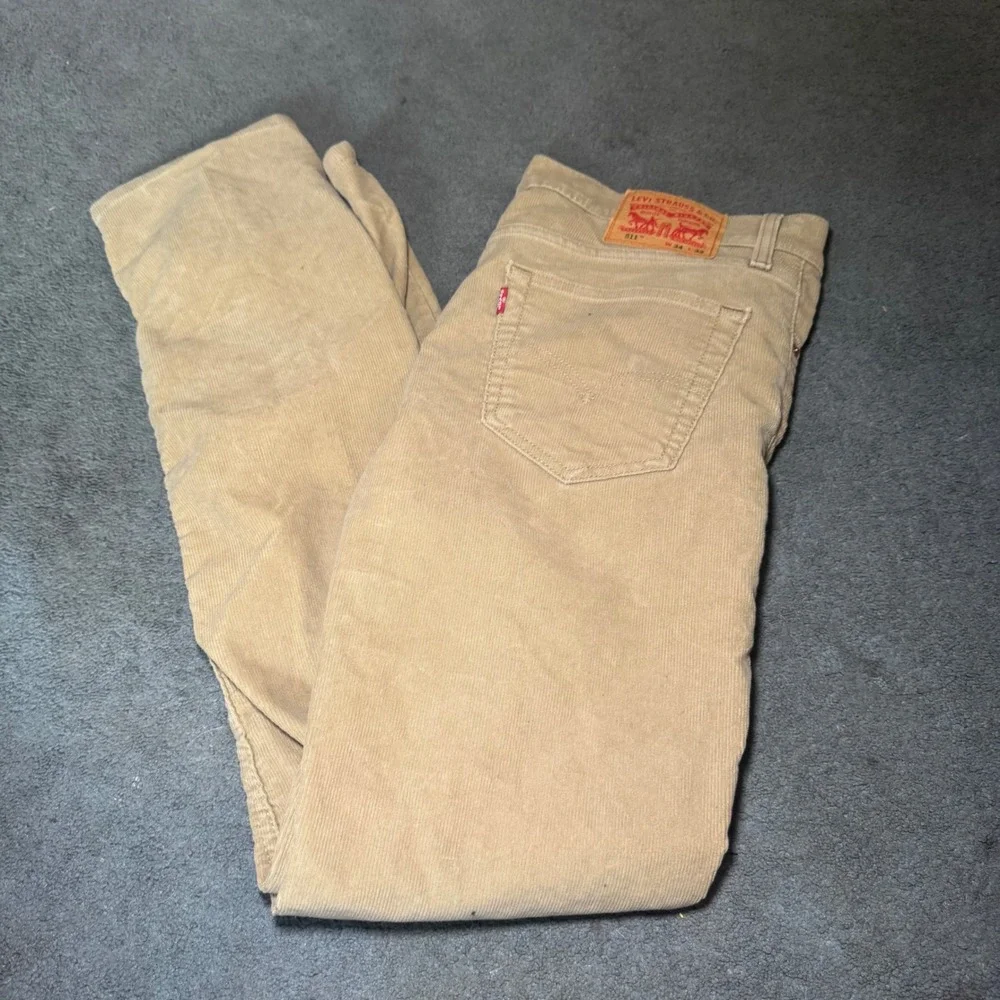 Levi's 511 Slim Fit Corduroy Pants Mens 34x32 Tan Khaki 5 Pocket Trousers